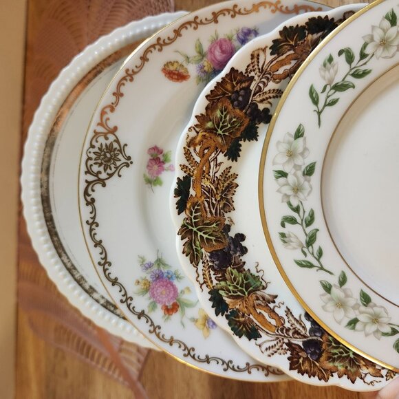 4- Mismatched Fine China Dessert Cake Plates ~6" Gold Accents Porcelain Eclectic - Picture 1 of 5